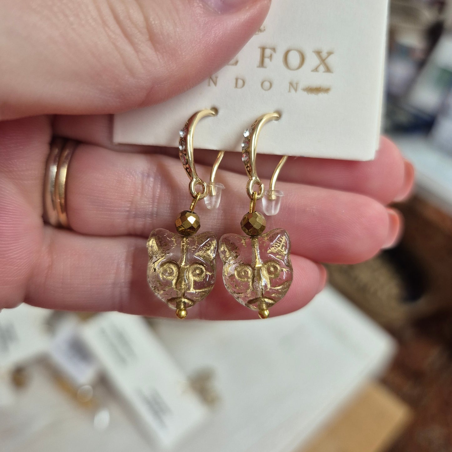 Gold & Pyrite Gemstone Cat Earrings