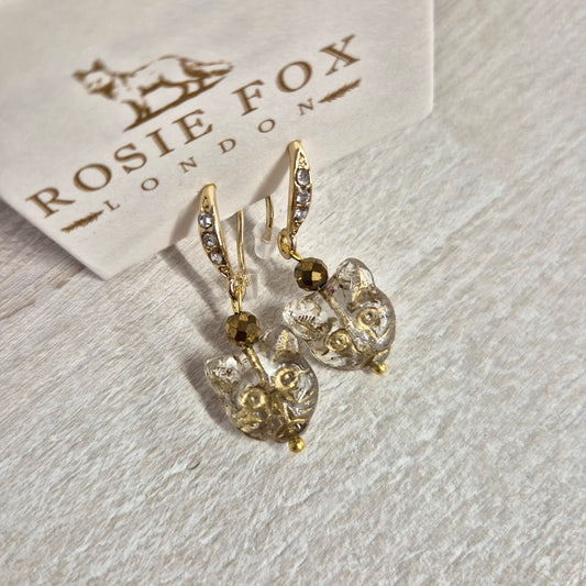 Gold & Pyrite Gemstone Cat Earrings