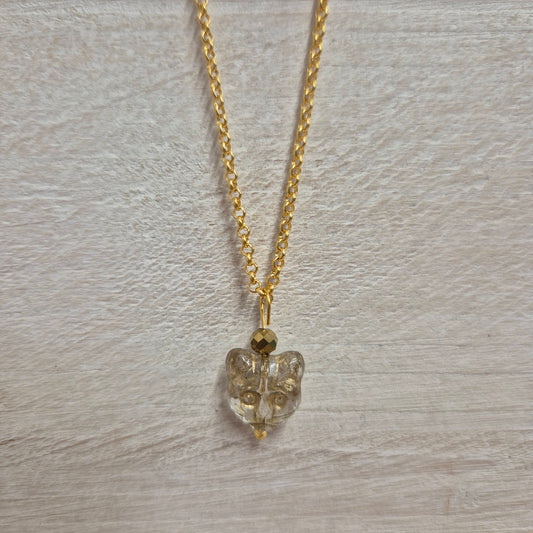 Gold & Pyrite Gemstone Cat Necklace