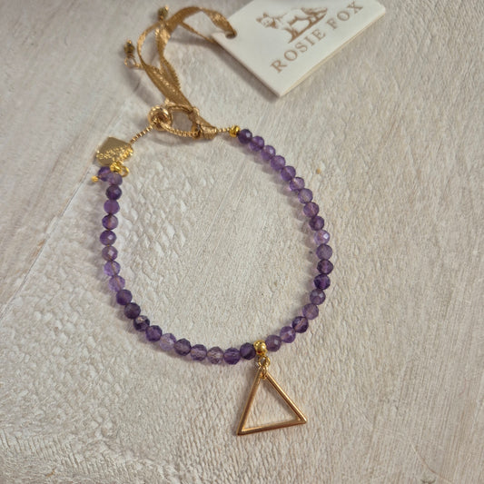 Gold & Amethyst Gemstone Triangle Charm Bracelet