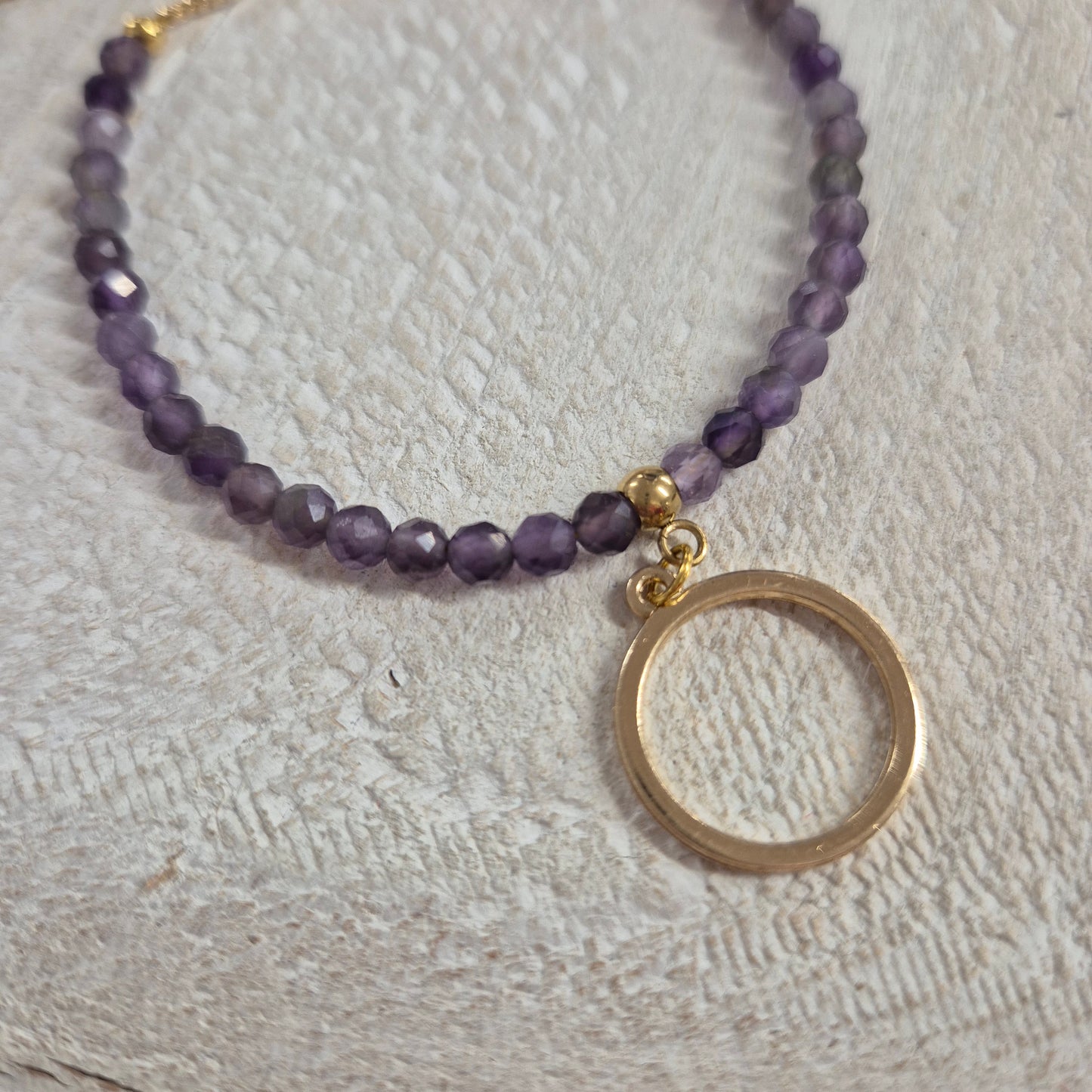 Gold & Amethyst Gemstone Circle Charm Bracelet