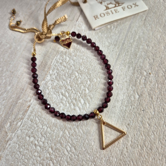 Gold & Garnet Gemstone Triangle Charm Bracelet