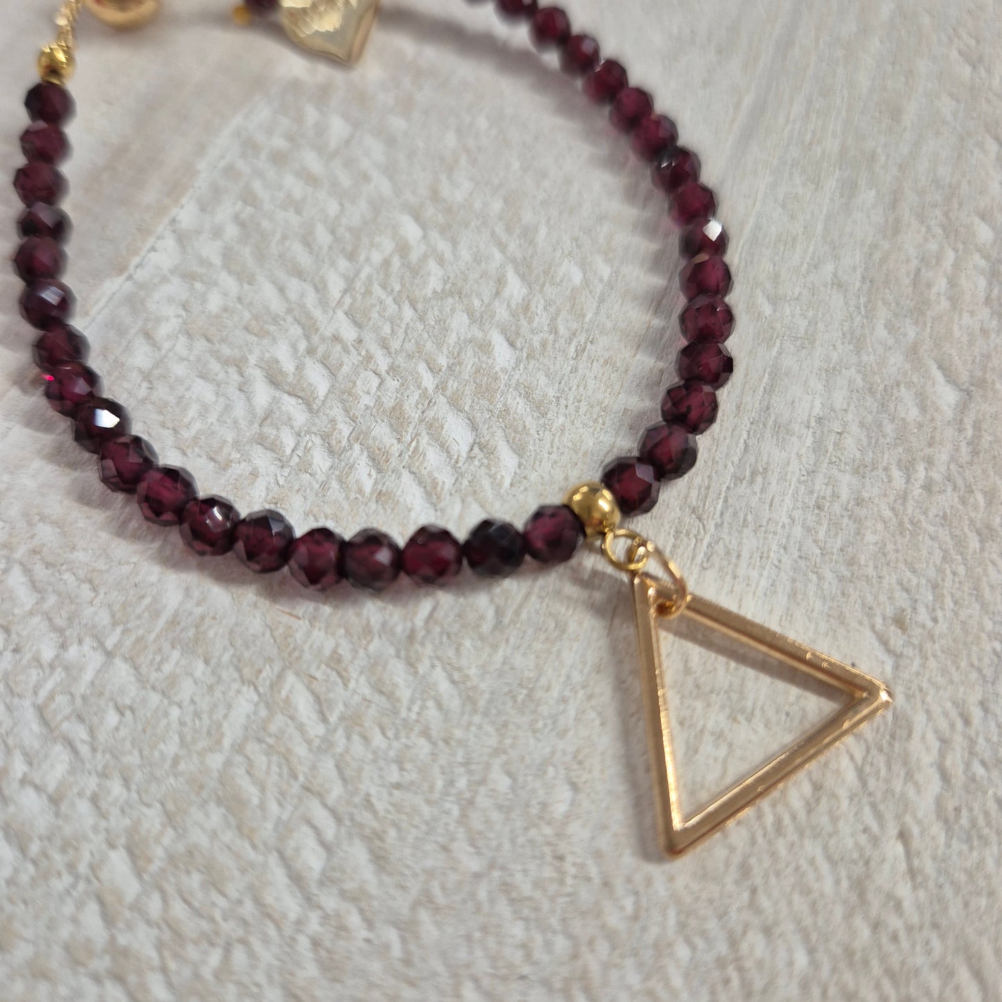 Gold & Garnet Gemstone Triangle Charm Bracelet