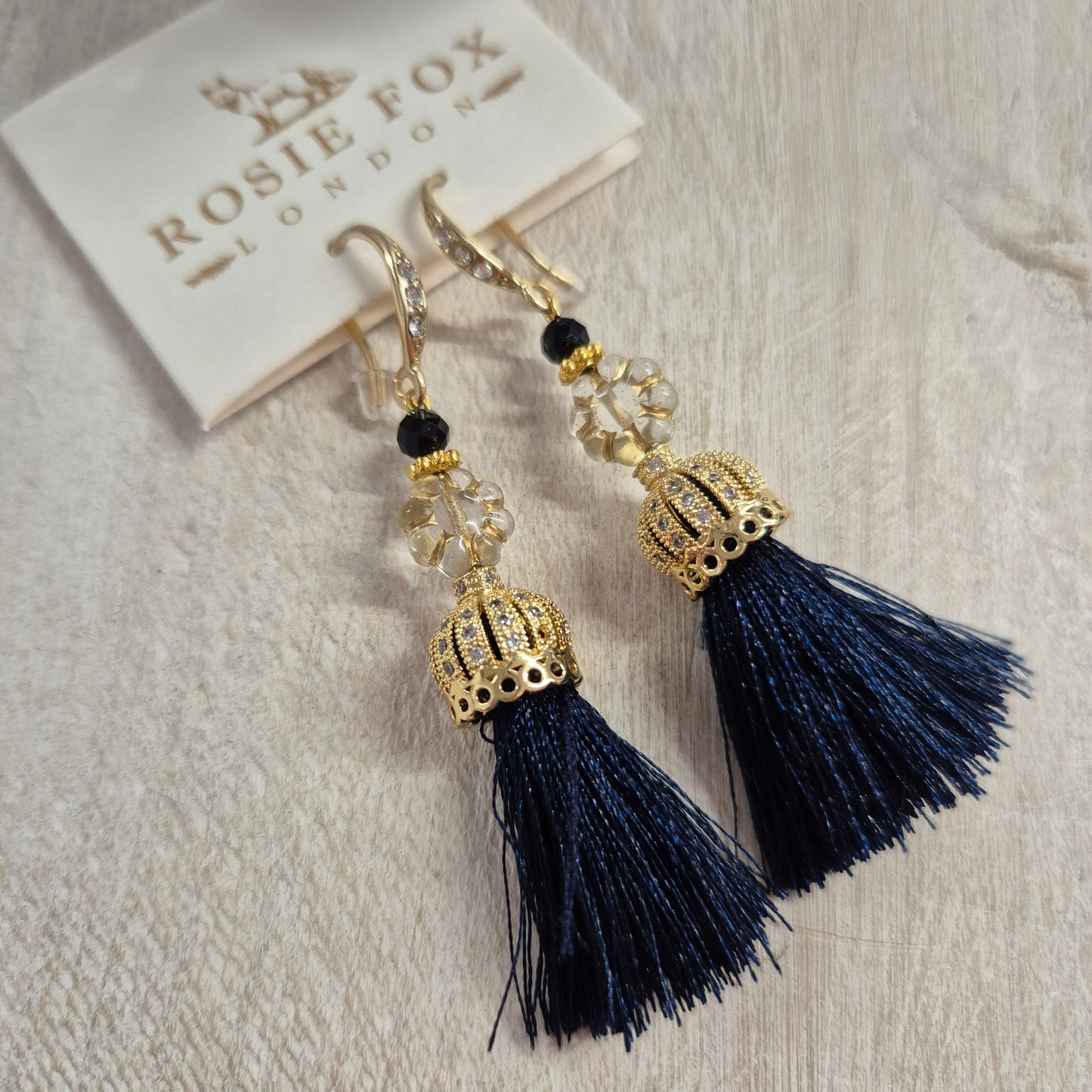 Gold & Navy Starstone Gemstone Belle Tassel Earrings