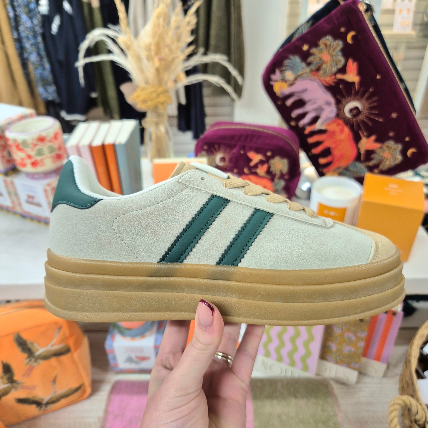 Katie Platform Trainers in Stone & Emerald