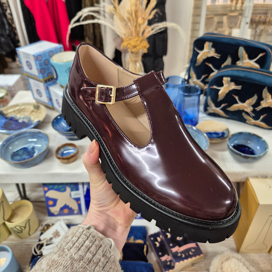 Patent Mary Janes in Plum