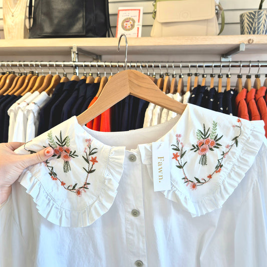 Bloom Collared Prairie Blouse in White