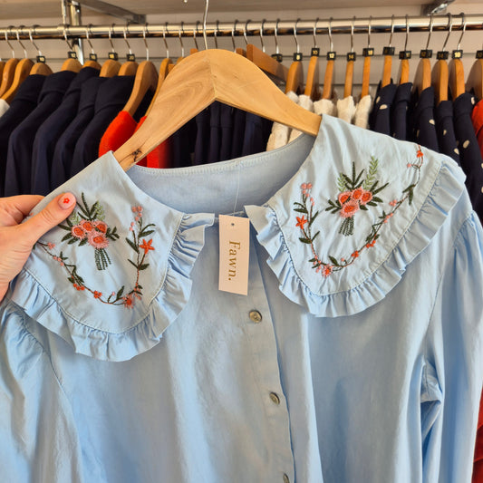 Bloom Collared Prairie Blouse in Blue