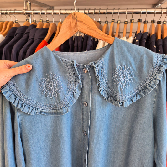 Aponi Collared Prairie Blouse in Denim Blue