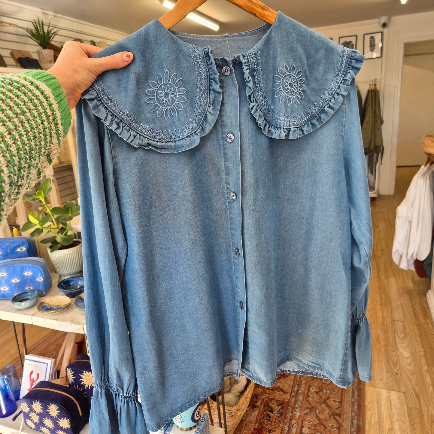 Aponi Collared Prairie Blouse in Denim Blue