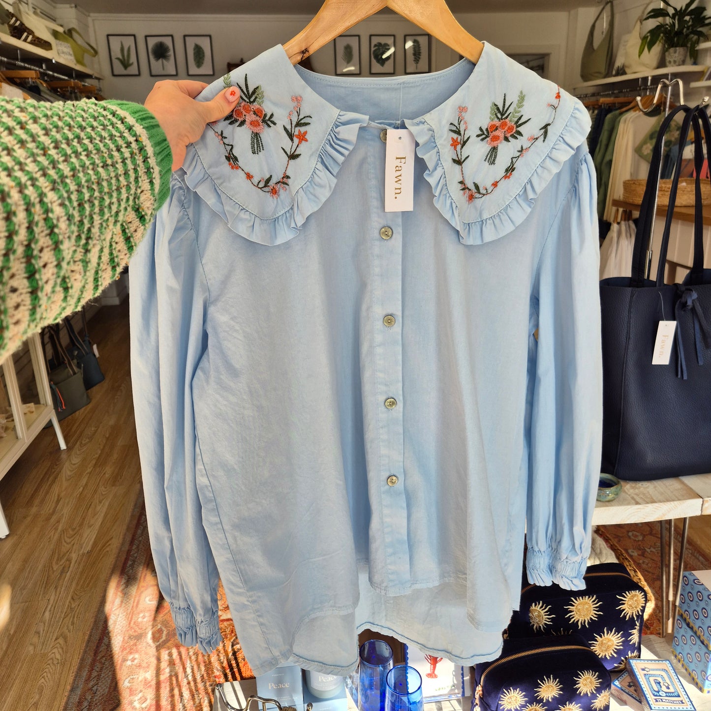 Bloom Collared Prairie Blouse in Blue