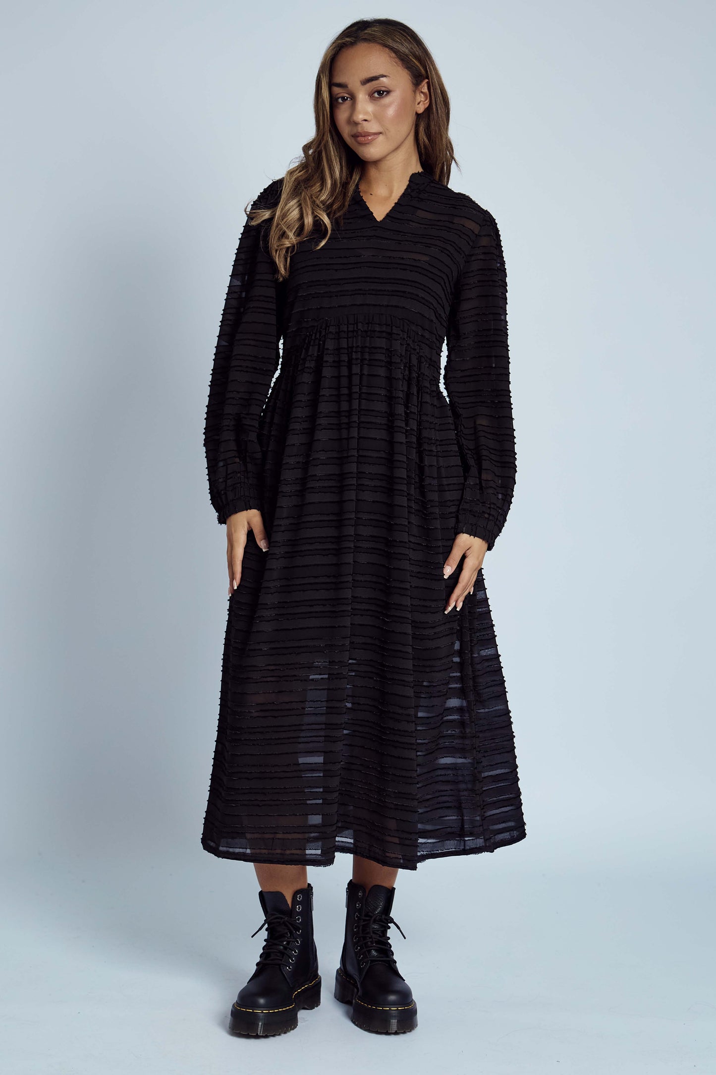 Native Youth Fringed Black Midi Dress