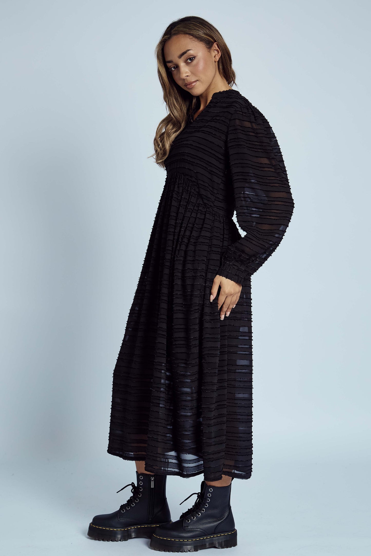 Native Youth Fringed Black Midi Dress