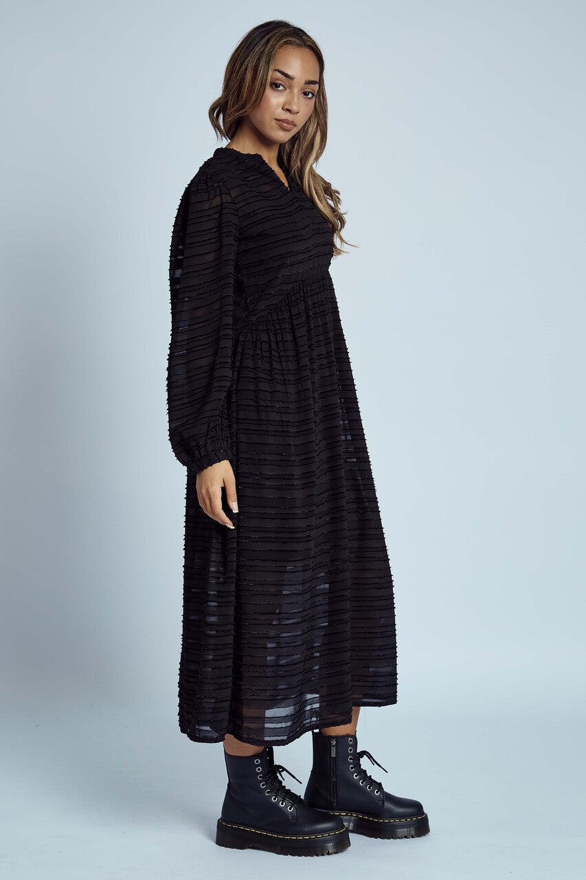 Native Youth Fringed Black Midi Dress