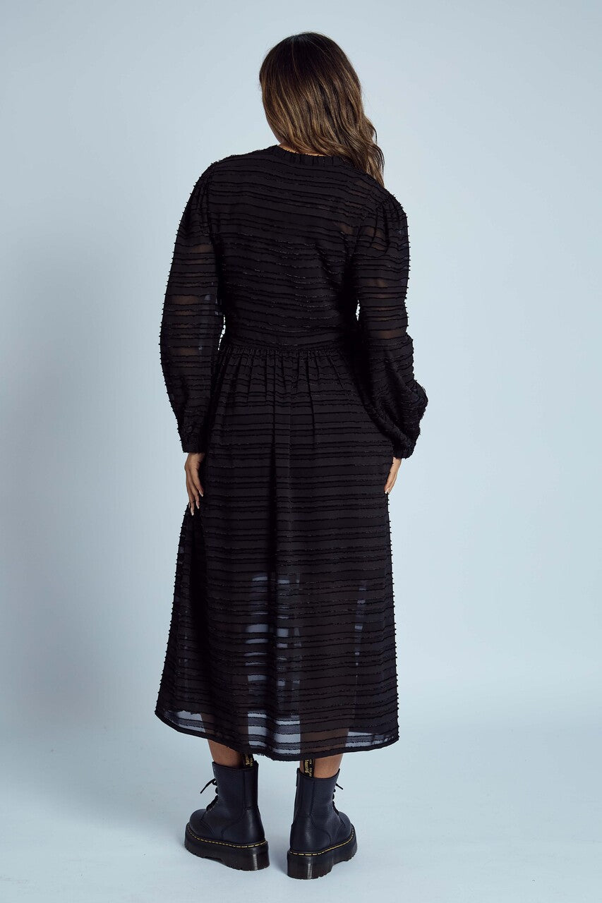 Native Youth Fringed Black Midi Dress