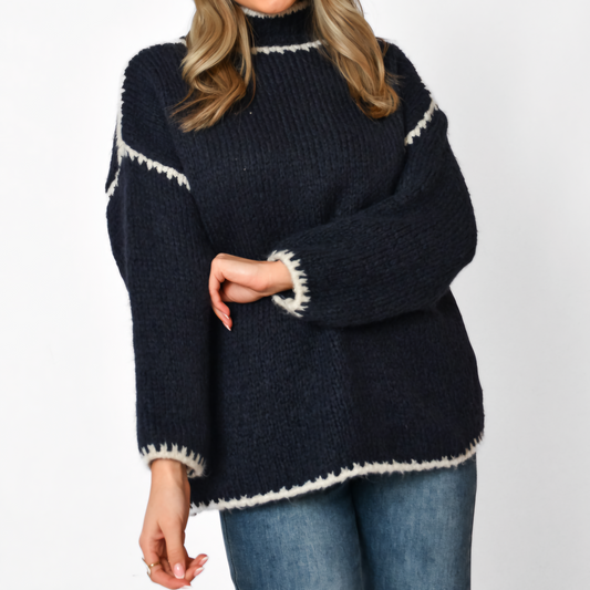 Helena Wool Stitch Jumper in Navy