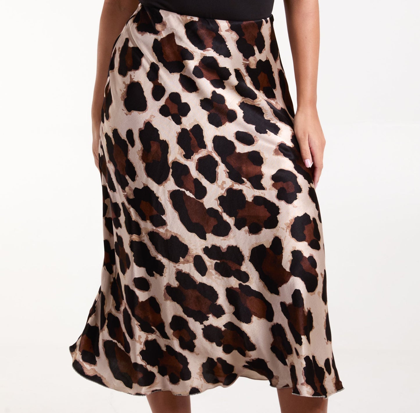 Clouded Leopard Print Bias Cut Satin Skirt