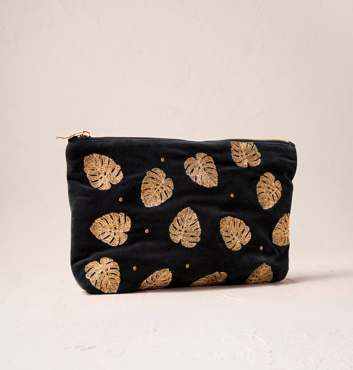 Gold Jungle Leaf Everyday Pouch in Charcoal