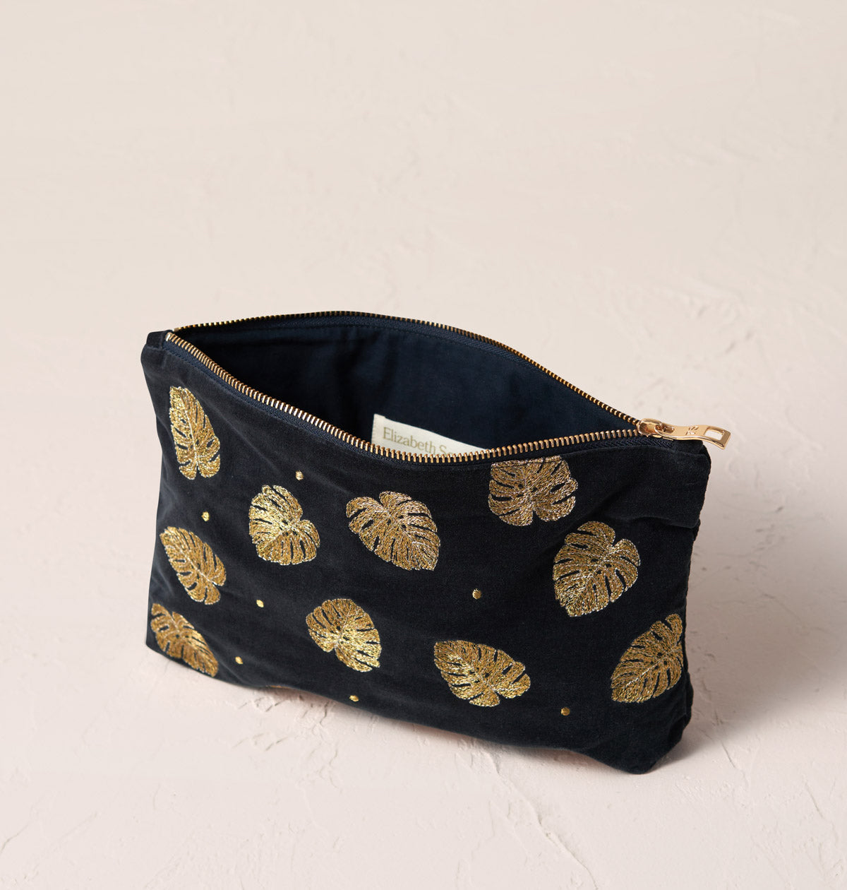 Gold Jungle Leaf Everyday Pouch in Charcoal