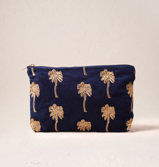Gold Palm Everyday Pouch in Navy