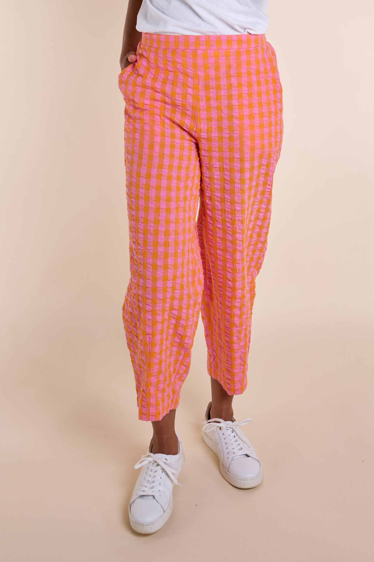 Nomads Tangerine Check Textured Cropped Trousers