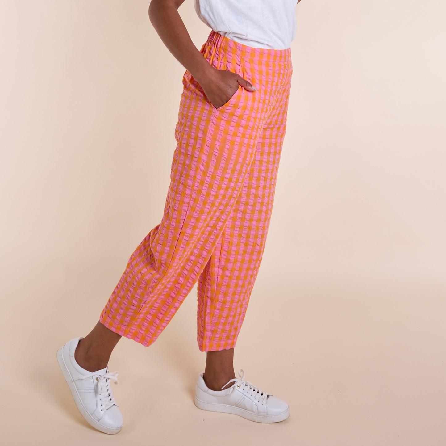 Nomads Tangerine Check Textured Cropped Trousers