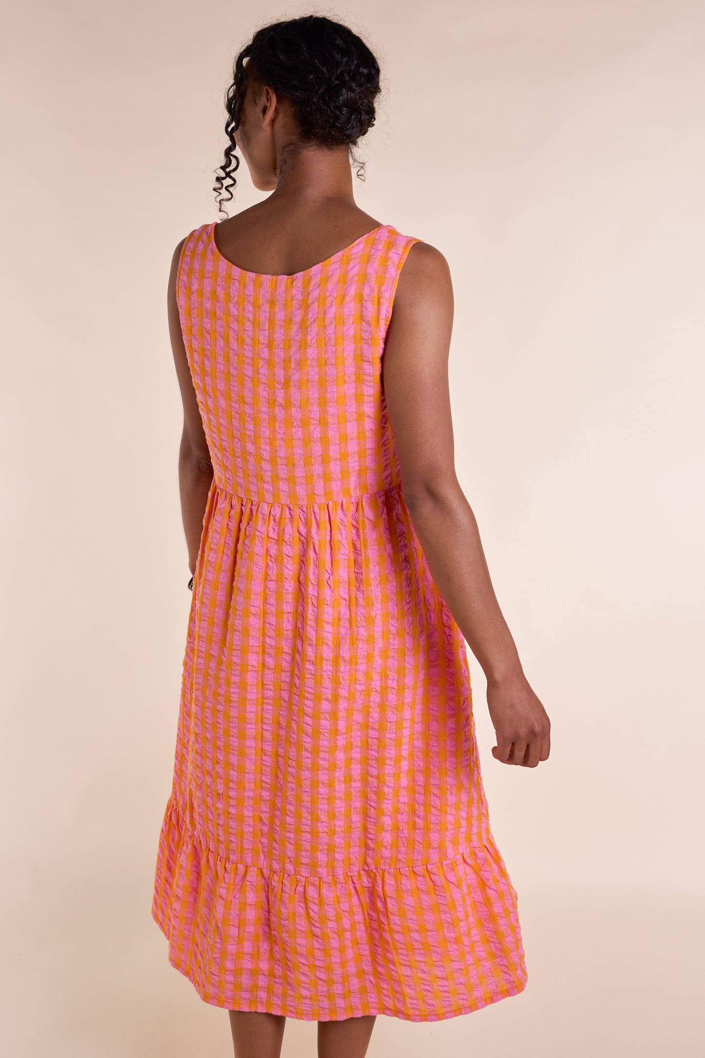 Nomads Tangerine Check Textured Midi Dress