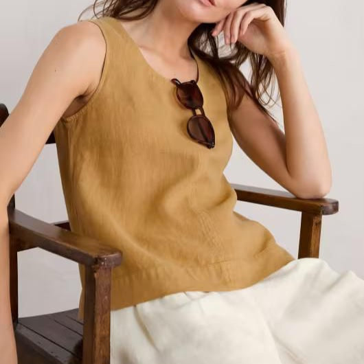 Sorrento Pure Linen Vest in Dark Sienna