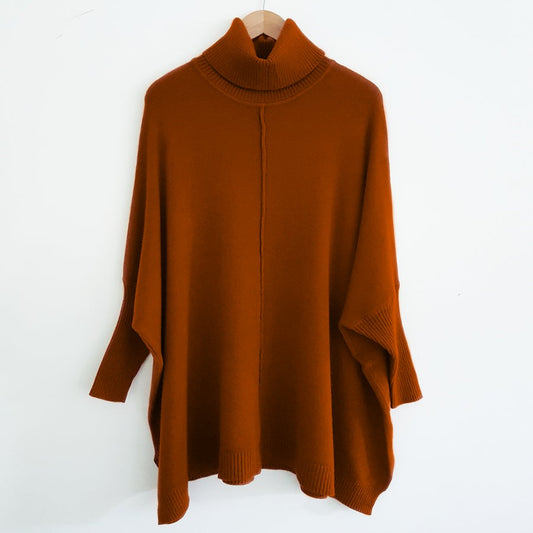 Rylie Roll Neck Jumper in Rust