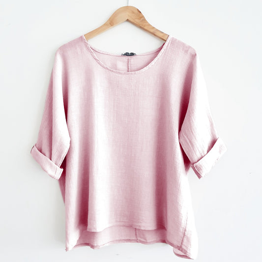 Cropped Linen Top in Pink