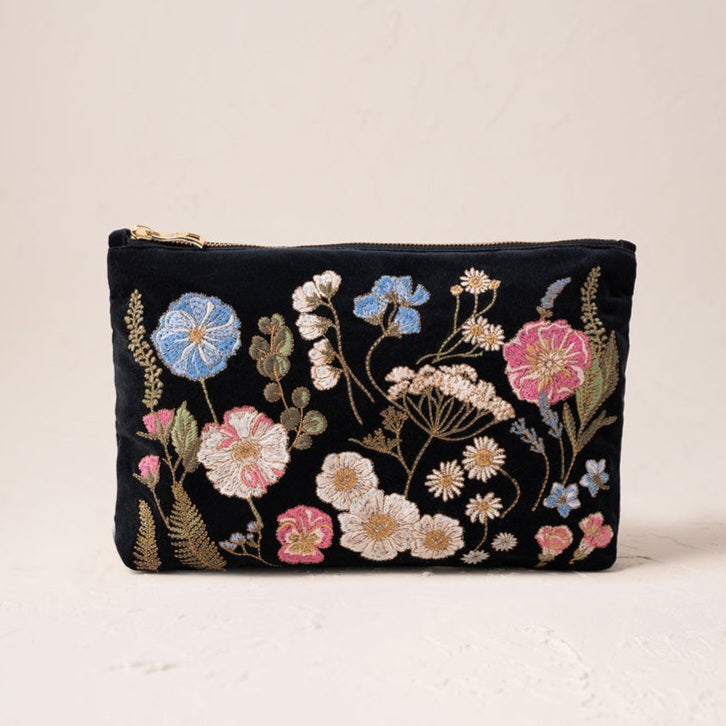 Pressed Flowers Everyday Pouch in Charcoal