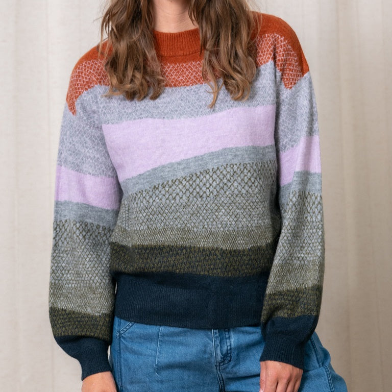 Lily & Me Art Colour Block Jumper in Olive