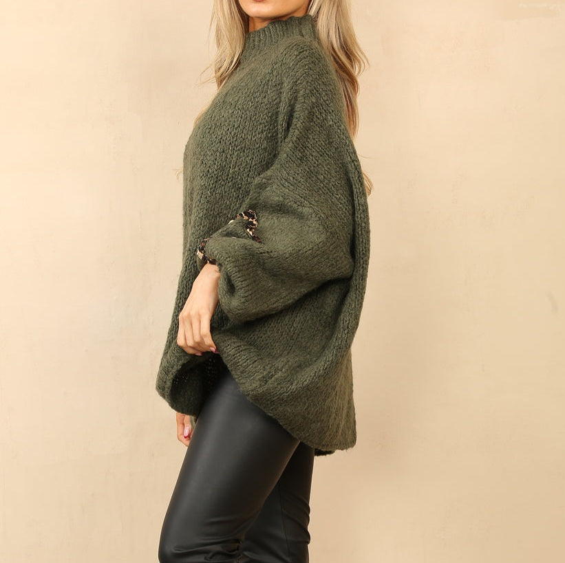 Balloon Star Sleeve Mohair Jumper in Khaki