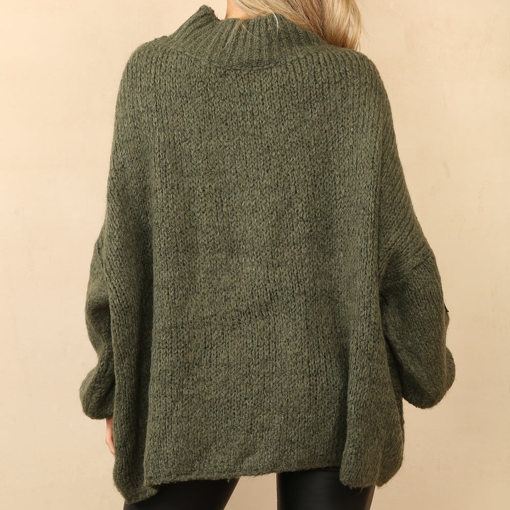 Balloon Star Sleeve Mohair Jumper in Khaki