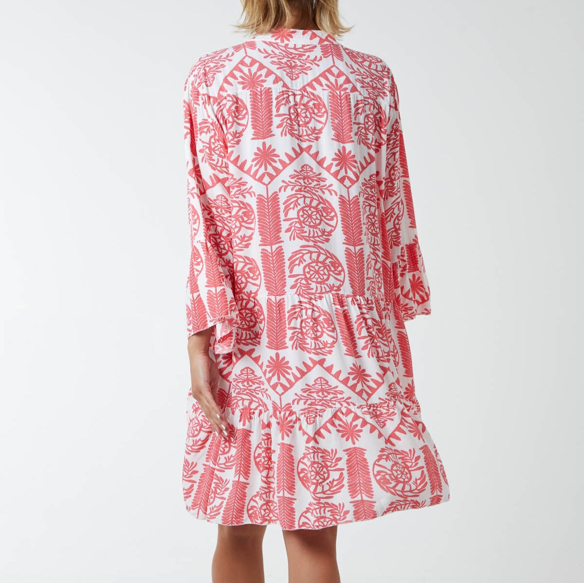 Rhodes Tiered Smock Dress in Coral