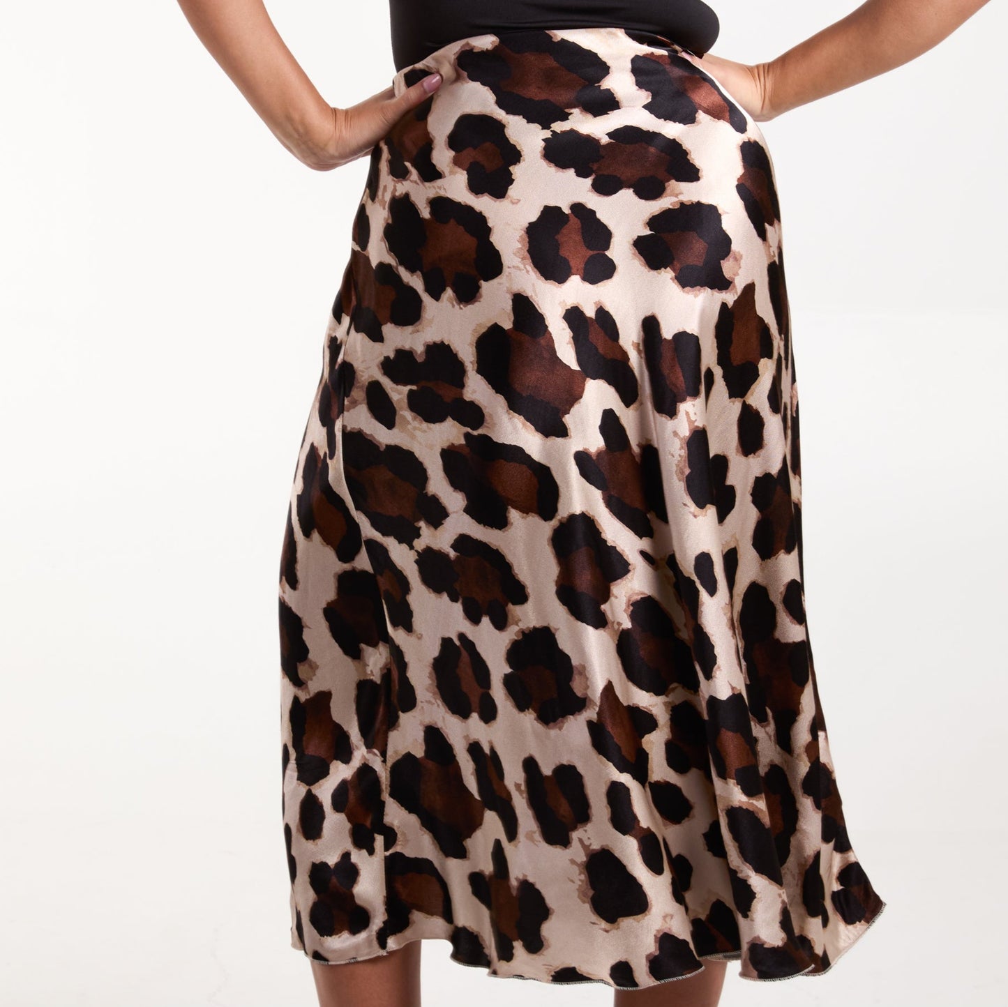 Clouded Leopard Print Bias Cut Satin Skirt