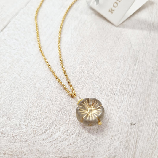 Gold Quartz Gemstone Pansy Chain Necklace