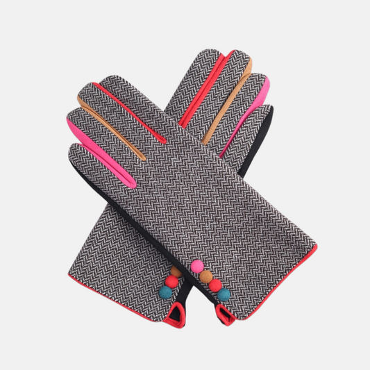 Colour Block Gloves Black Tweed