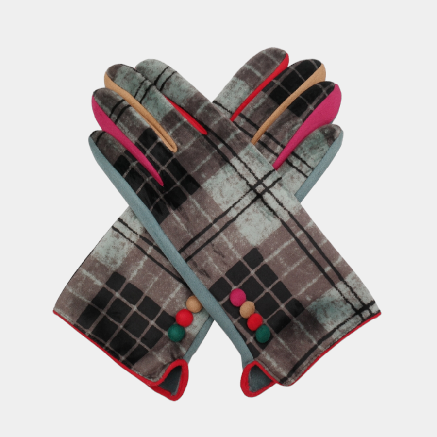 Colour Block Gloves Duck Egg Check