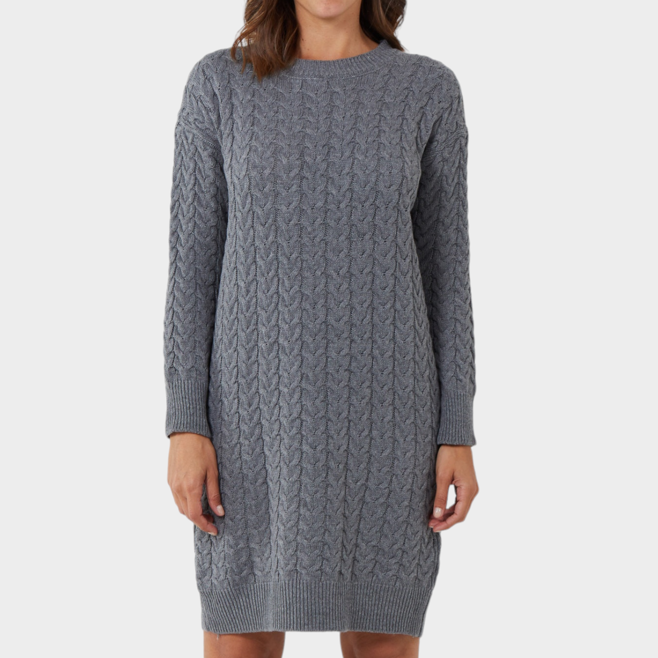Millie Cable Knit Jumper Dress in Grey