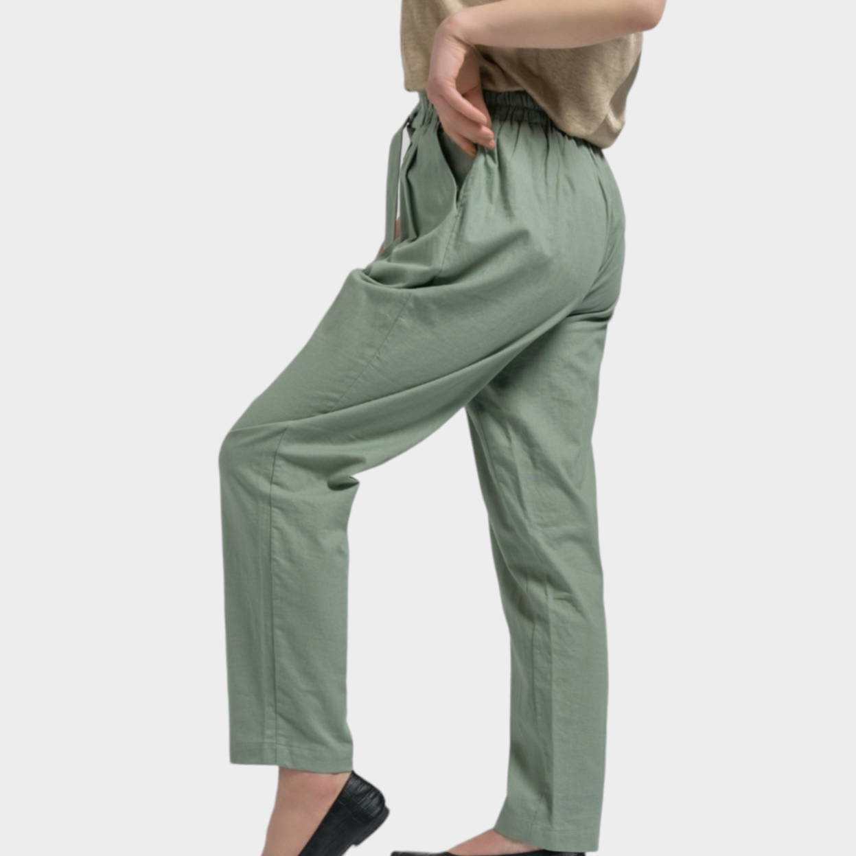 Sage Linen Blend Paperbag Trousers