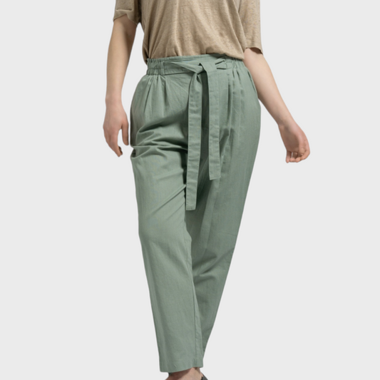 Sage Linen Blend Paperbag Trousers