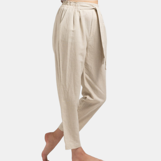 Natural Linen Blend Paperbag Trousers