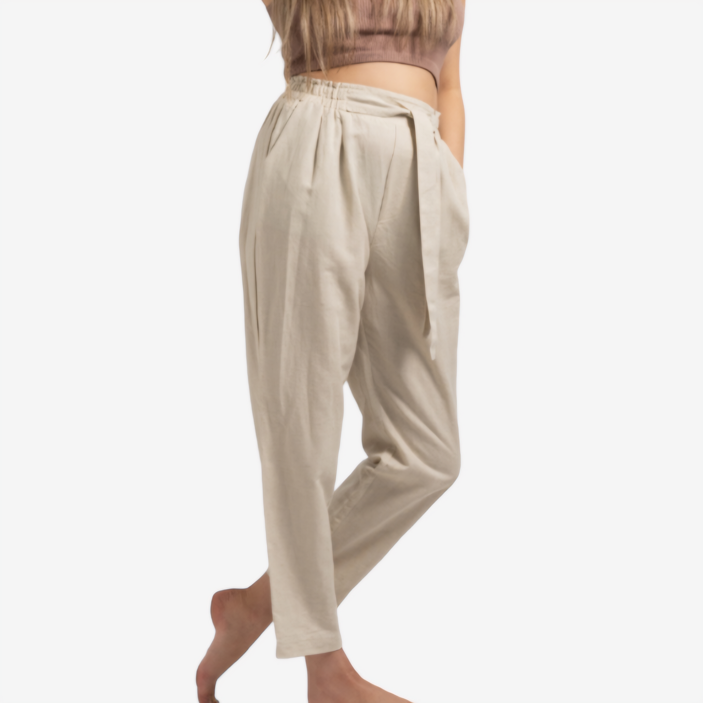 Natural Linen Blend Paperbag Trousers
