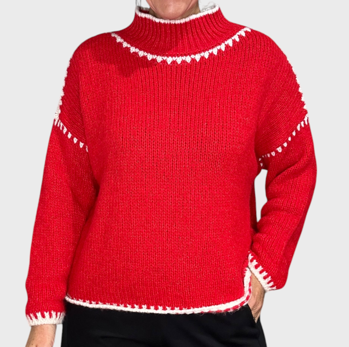 Helena Wool Stitch Jumper in Red