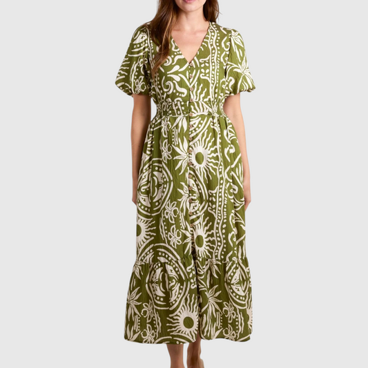 Akaroa Midi Dress in Olive