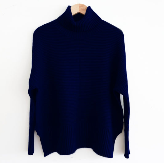 Robyn ribbed Roll Neck Jumper in Navy
