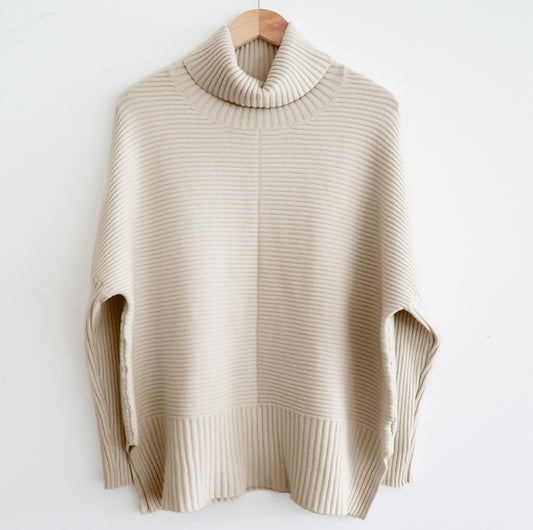 Robyn ribbed Roll Neck Jumper in Oatmeal