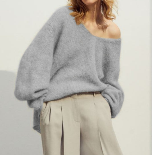 Mohair Slouch Jumper in Gull Grey