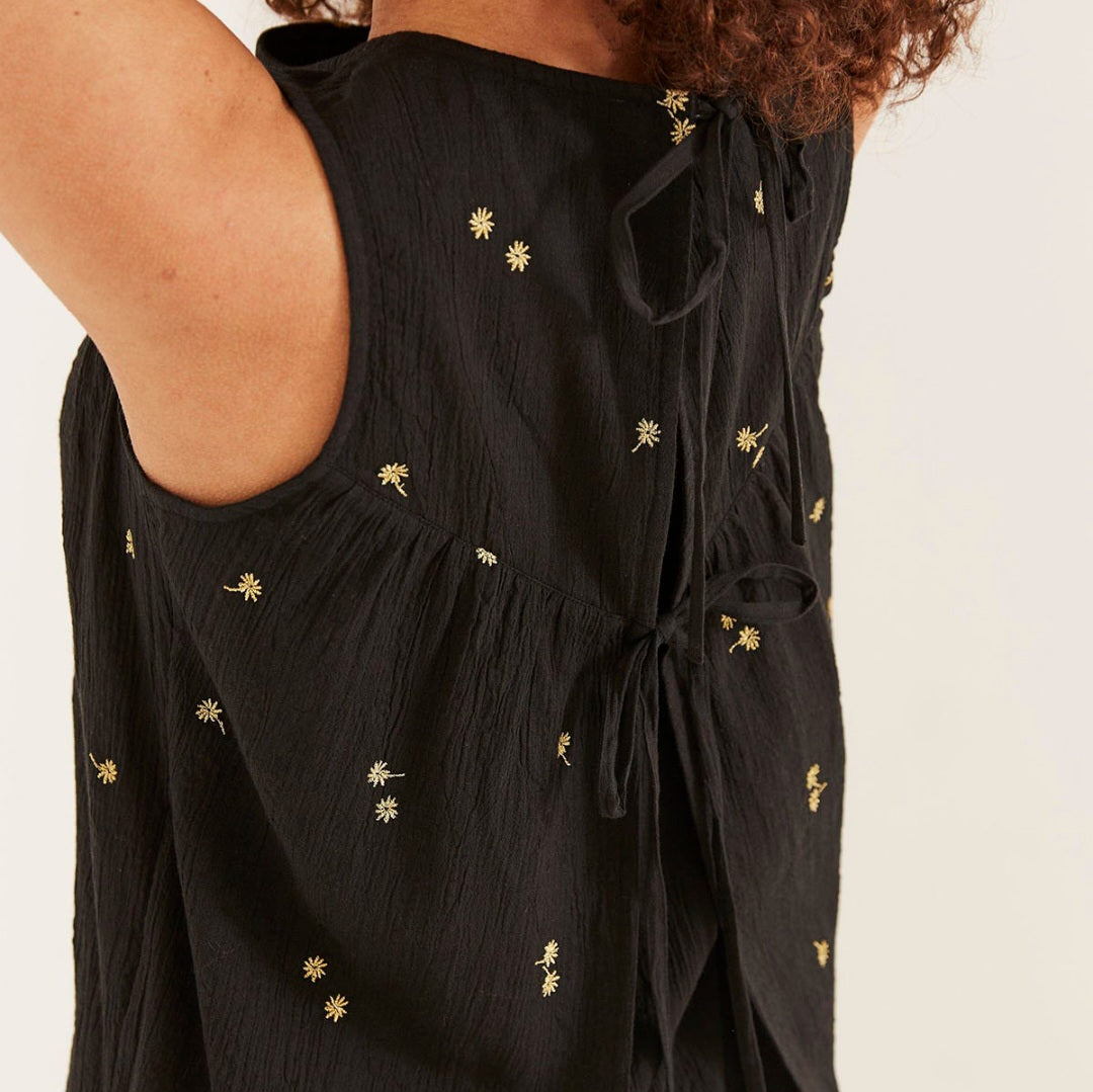 Elma Embroidered Tie Back Top